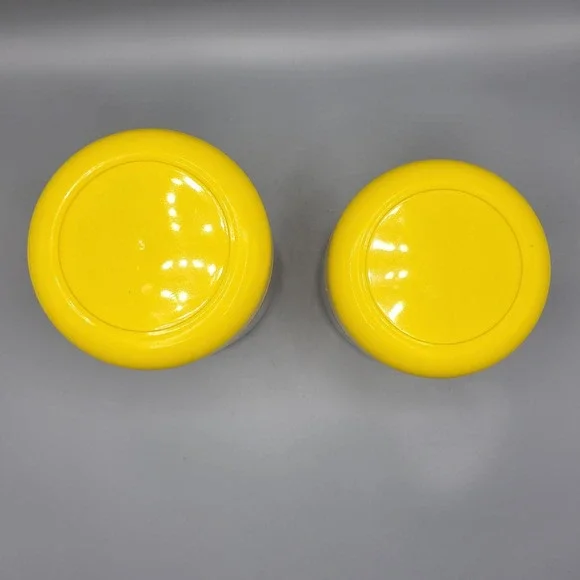 Vtg Retro MCM Heller Design Massimo Vignelli Glass Canisters Set Of 2 Yellow Lid - Picture 3 of 7